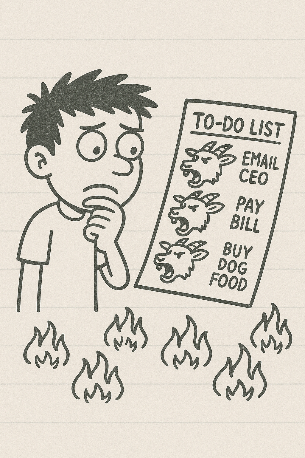 Cartoon of an ADHD brain treating every small task like an urgent five-alarm fire
